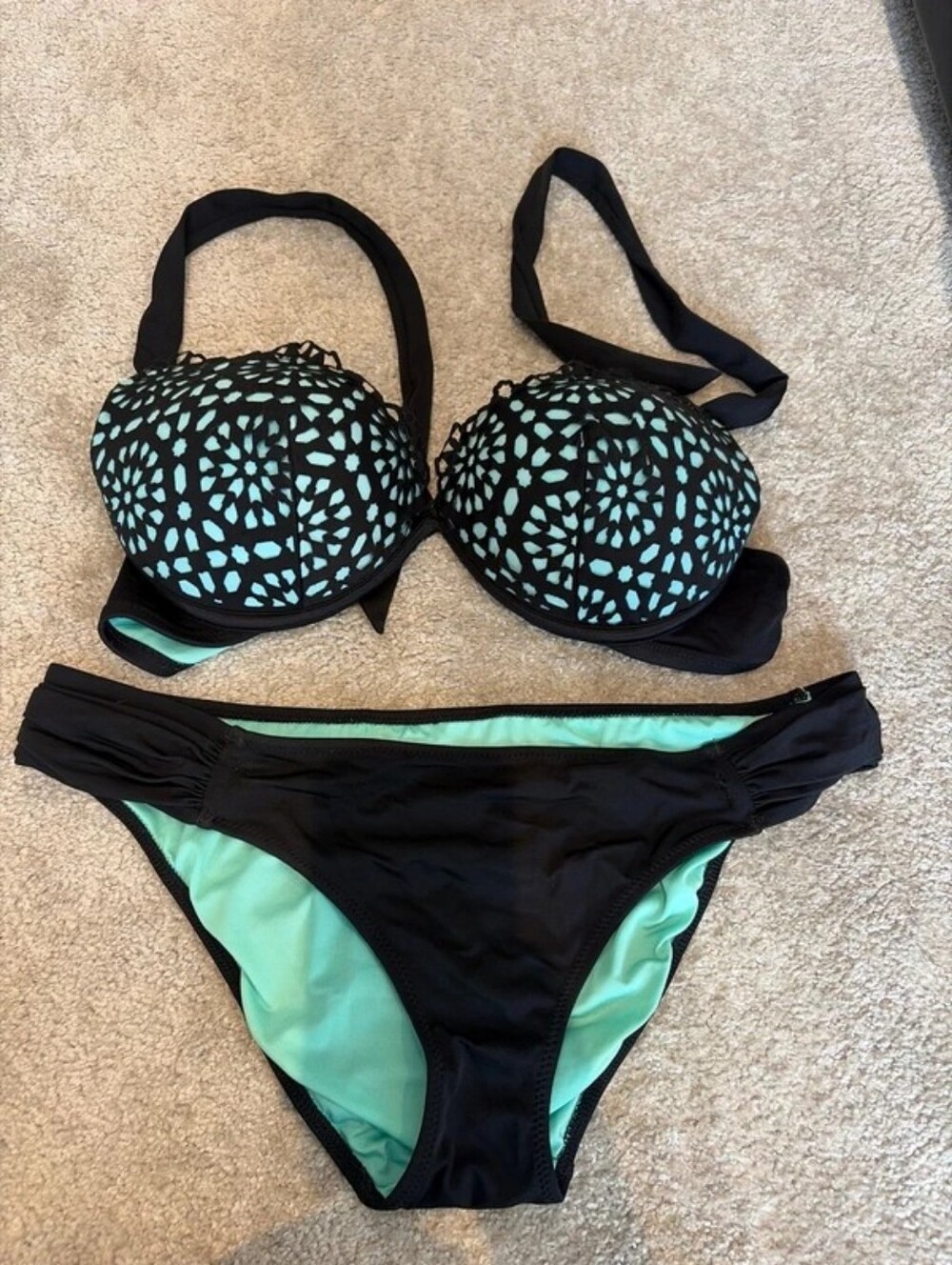 Shade & Shore Black Bikini with Mint Patterned Cups